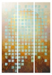 “Haleakala Mantra” Acrylic on wood panels triptych 79” x 56” total, 3 panels 79” x 18” each