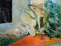 “From Here to Star Dust and Back again” acrylic on wood panel 36” x 48”